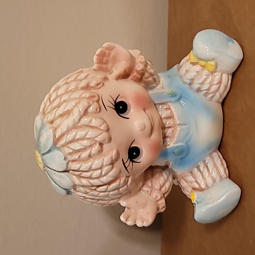 Vintage Relpo Japan Boy Baby Yarn Hair Planter Item 1951